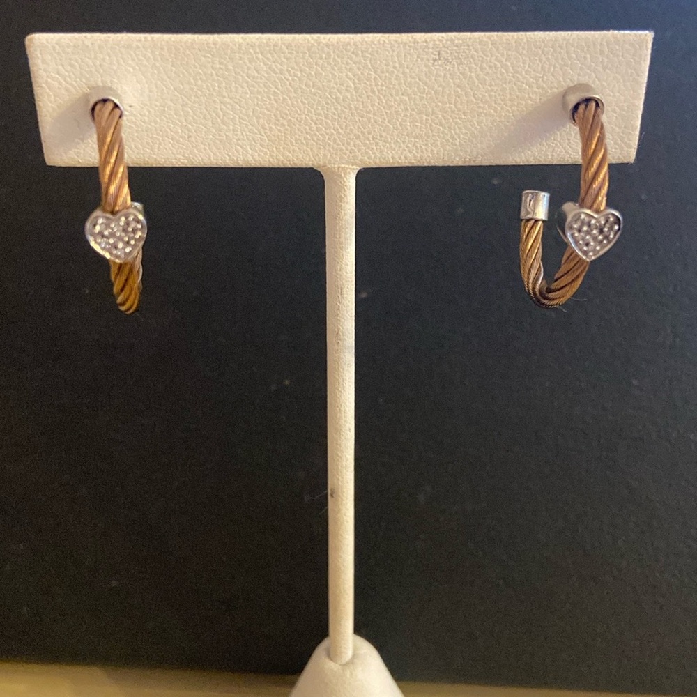 Rose gold stainless steel and sterling Silver Heart Earrings - Picture 4 of 5